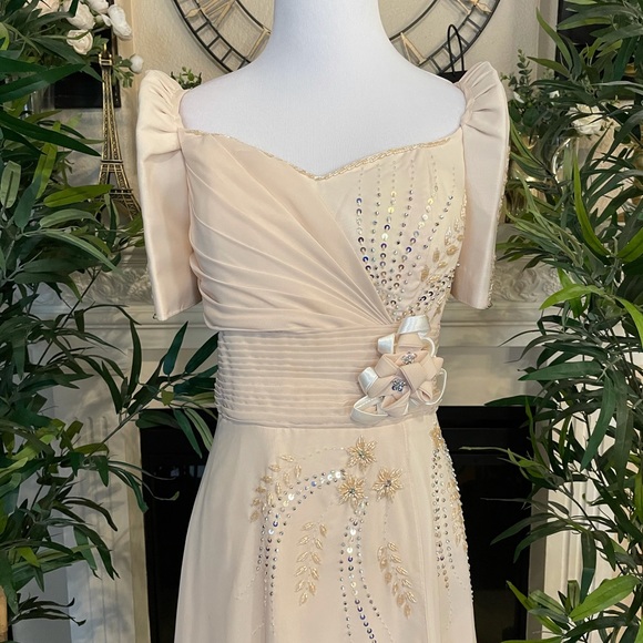 Dresses | Beautiful Beige Beaded Terno Filipiniana Dress | Poshmark